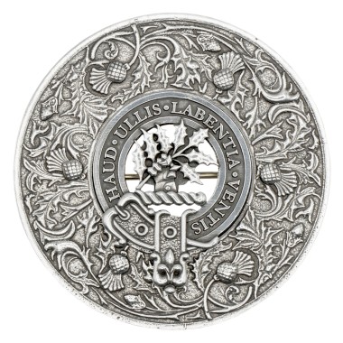 Plaid Brooch Caledonia Thistle Clan Irving of Bonshaw Crest
