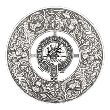 Plaid Brooch Caledonia Thistle Small Clan Irving of Bonshaw Crest 
