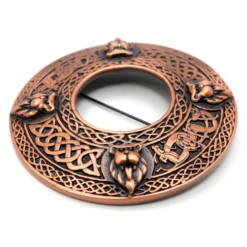 Copper Lion Head Plaid Brooch