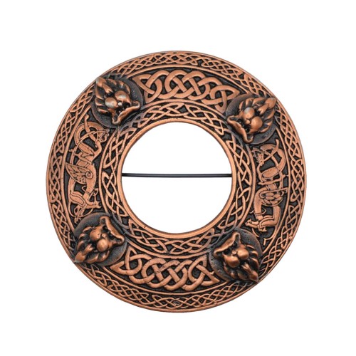 Copper Lion Head Plaid Brooch