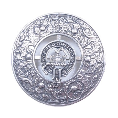 Plaid Brooch Caledonia Thistle Small Clan Macdonald of Clanranald Crest 