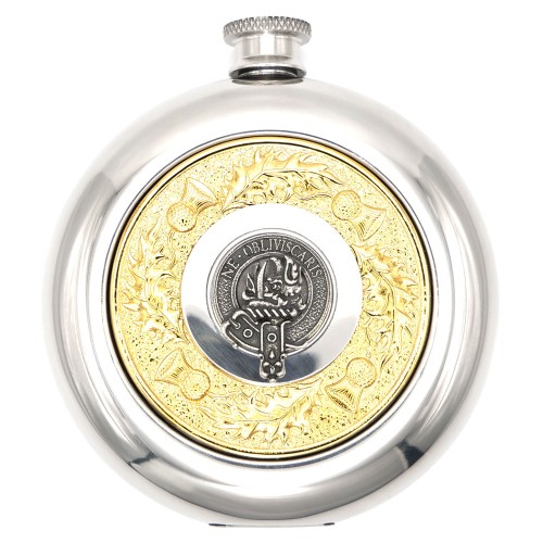 Sporran Flask Gold with Scottish Clan Crest