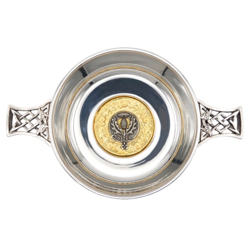 4" Quaich with Scottish Clan Crest and gold surround