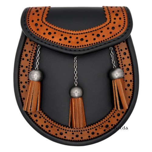 Broun Leither Brogued Day Sporran 