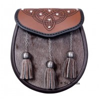 Brown Triangill Semi-Dress Sporran - Studded with Celtic Interlace