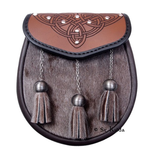 Brown Triangill Semi-Dress Sporran - Studded with Celtic Interlace