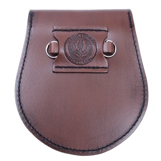 Ross Clan Crest Leather Day Sporran - Handmade In Scotland With Chain