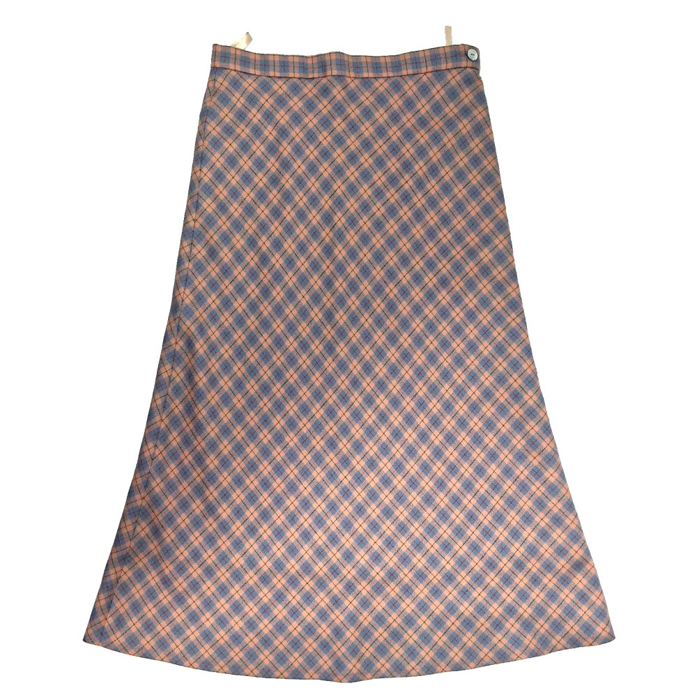 Peach Check Bias Cut Skirt - 28" Waist / 31.5" Length