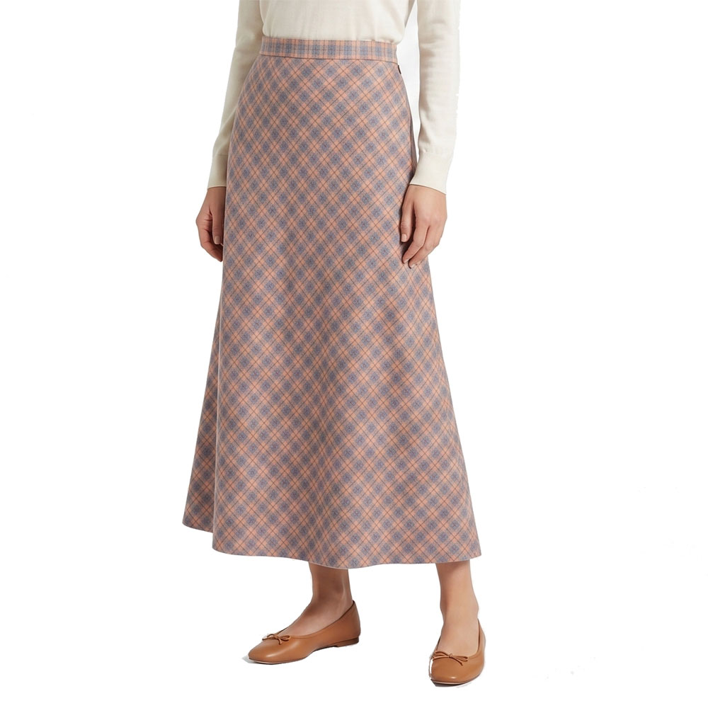 Peach Check Bias Cut Skirt - 28" Waist / 31.5" Length