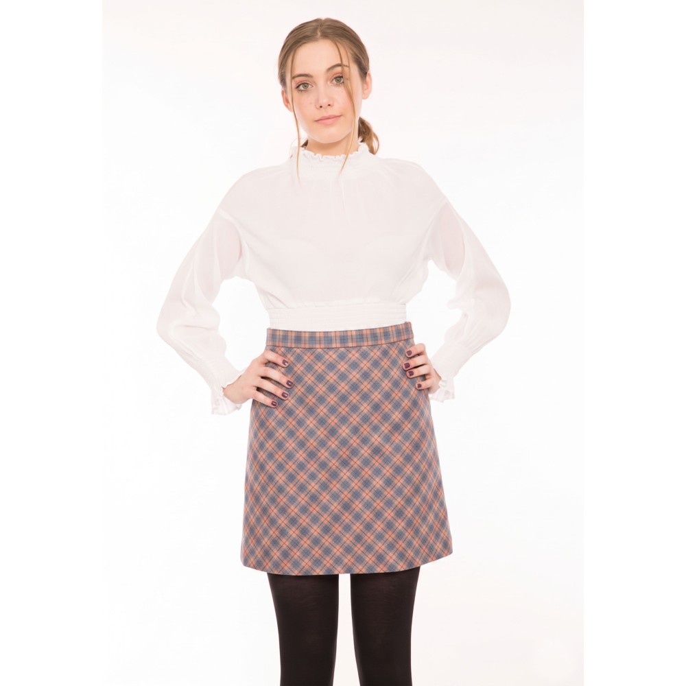 Peach Check Bias Cut Short Skirt - 28" Waist / 19" Length