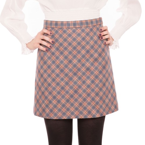 Peach Check Bias Cut Short Skirt - 28" Waist / 19" Length