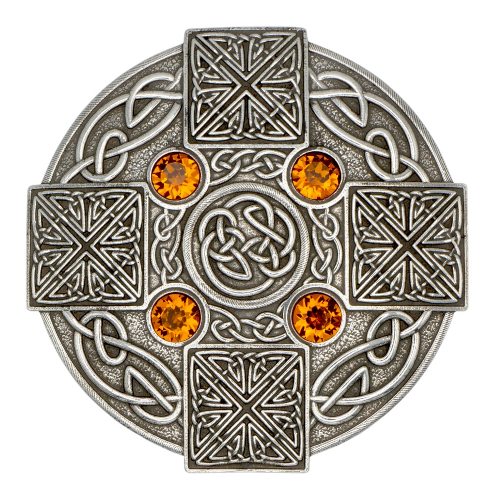 Plaid Brooch Gemstone Celtic Cross