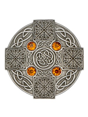 Plaid Brooch Gemstone Celtic Cross