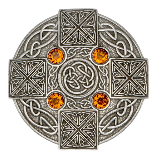 Plaid Brooch Gemstone Celtic Cross