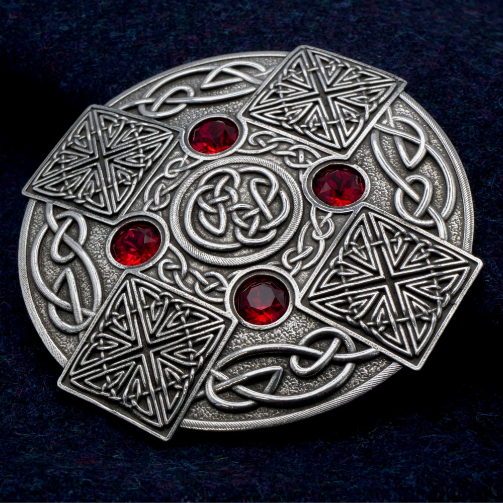 Plaid Brooch Gemstone Celtic Cross