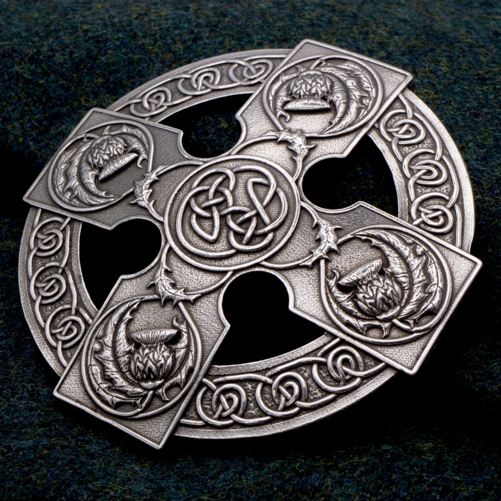Plaid Brooch Thistle Celtic Cross