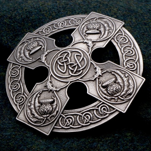 Plaid Brooch Thistle Celtic Cross