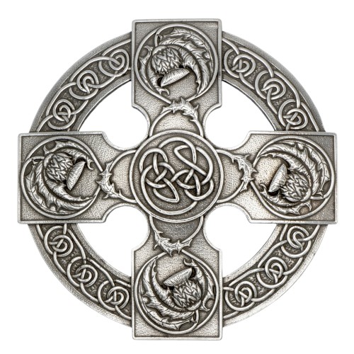 Plaid Brooch Thistle Celtic Cross